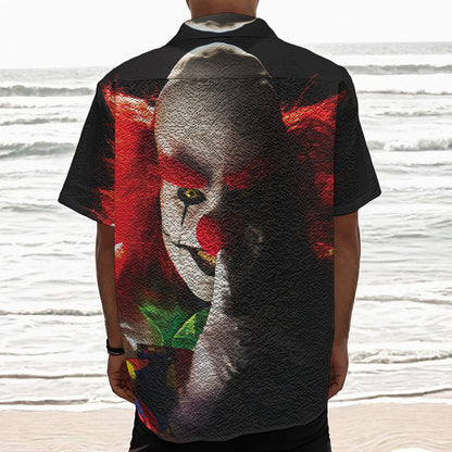 Halloween Smiling Clown Print Textured Short Sleeve Shirt