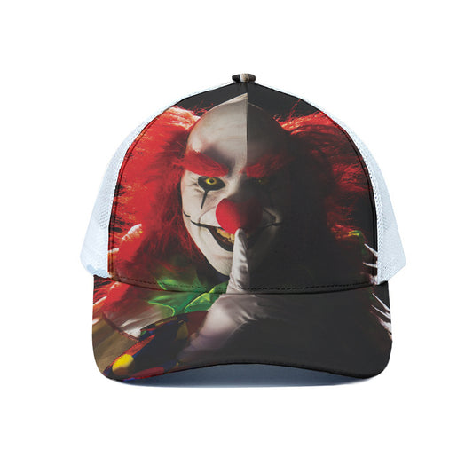 Halloween Smiling Clown Print White Mesh Trucker Cap