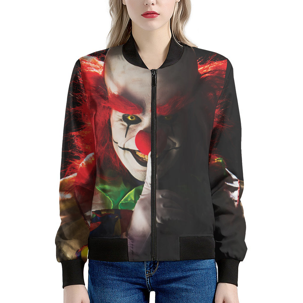 Halloween Smiling Clown Print Women's Bomber Jacket