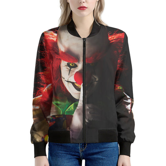 Halloween Smiling Clown Print Women's Bomber Jacket
