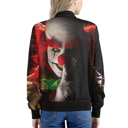 Halloween Smiling Clown Print Women's Bomber Jacket