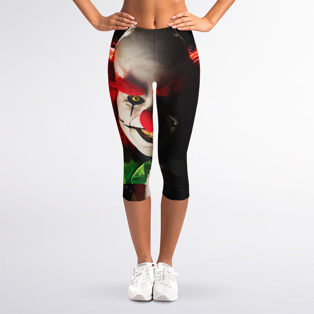 Halloween Smiling Clown Print Women's Capri Leggings