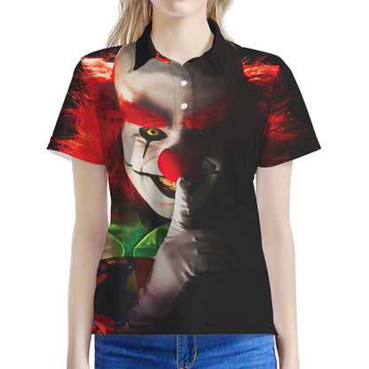 Halloween Smiling Clown Print Women's Polo Shirt