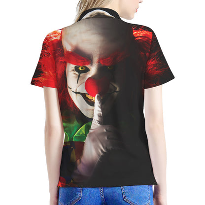 Halloween Smiling Clown Print Women's Polo Shirt