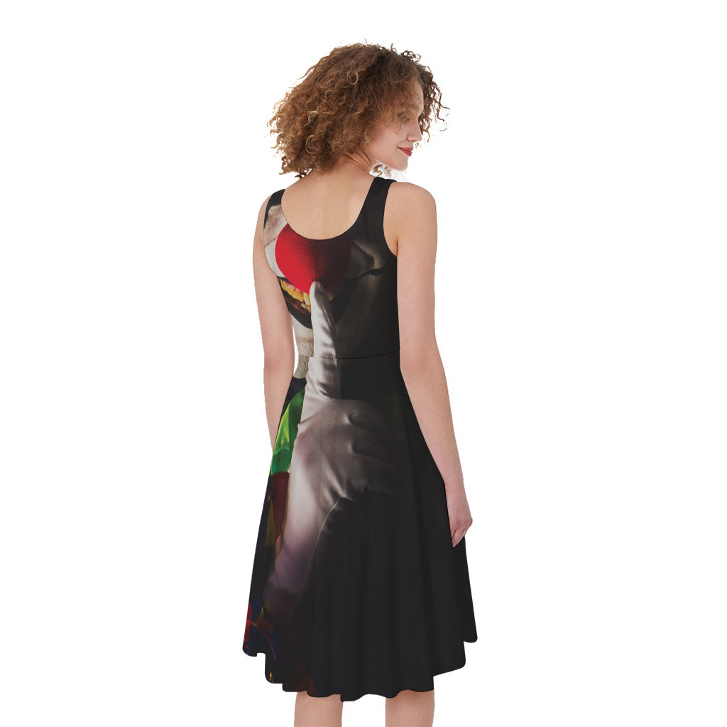 Halloween Smiling Clown Print Women's Sleeveless Dress