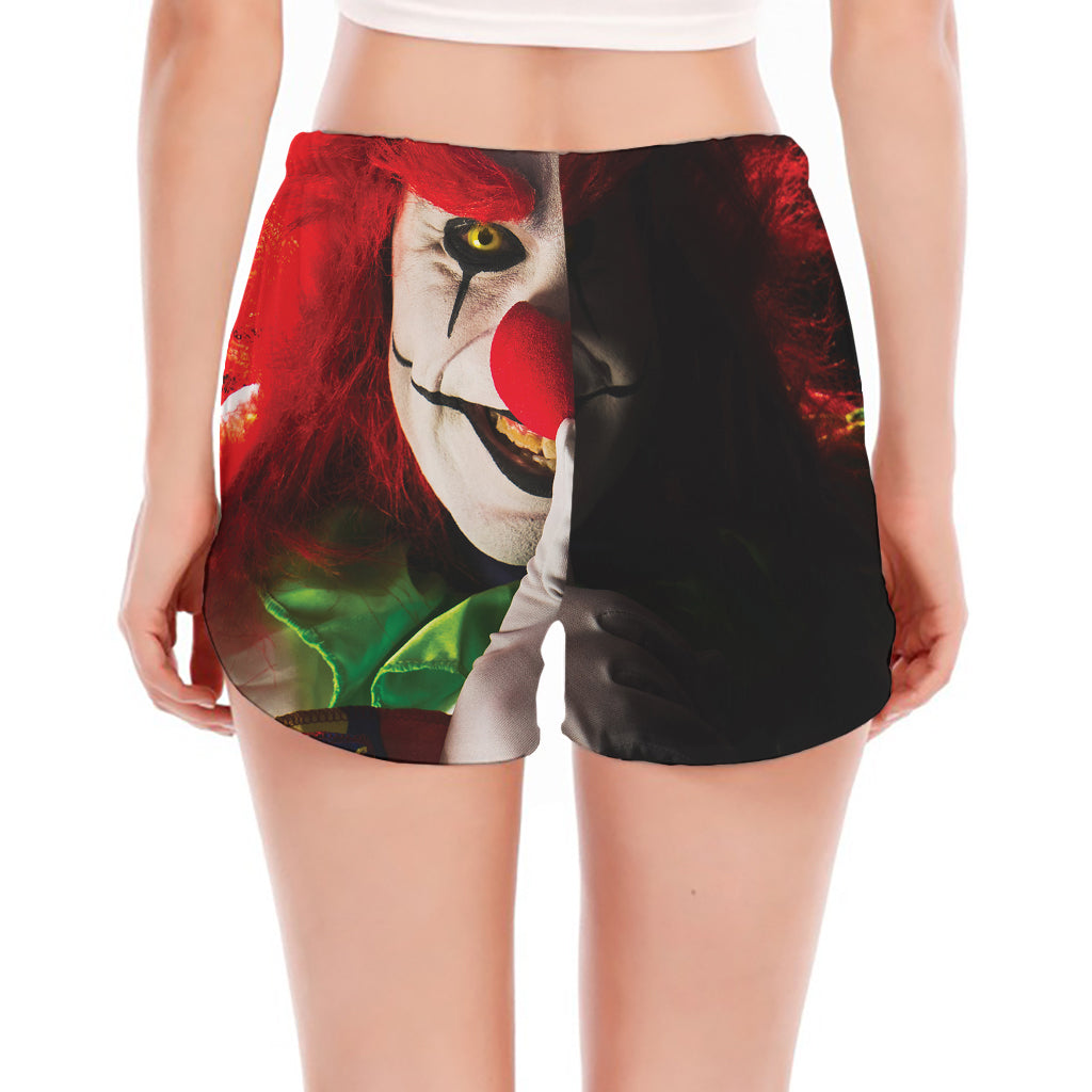 Halloween Smiling Clown Print Women's Split Running Shorts