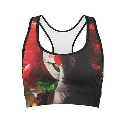 Halloween Smiling Clown Print Women's Sports Bra