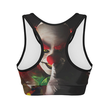 Halloween Smiling Clown Print Women's Sports Bra