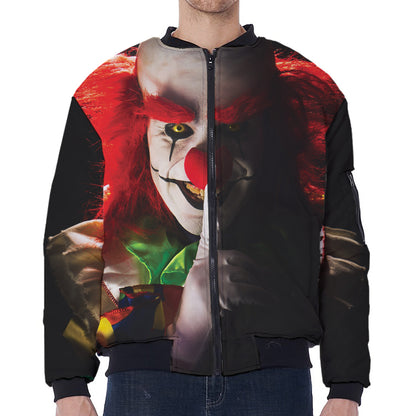 Halloween Smiling Clown Print Zip Sleeve Bomber Jacket