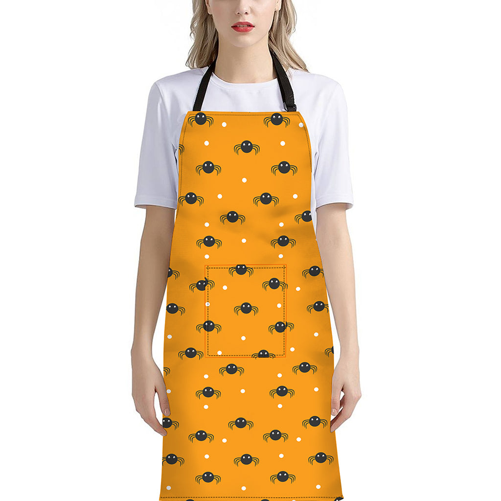 Halloween Spider Pattern Print Bib Apron With Pocket