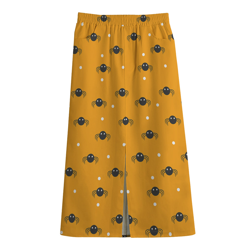 Halloween Spider Pattern Print Cotton Front Slit Maxi Skirt