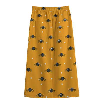 Halloween Spider Pattern Print Cotton Front Slit Maxi Skirt
