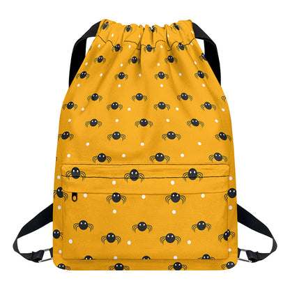 Halloween Spider Pattern Print Drawstring Backpack