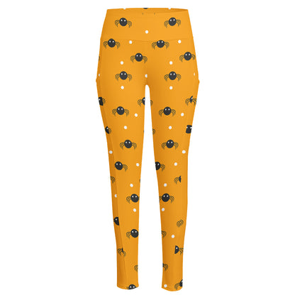 Halloween Spider Pattern Print High-Waisted Pocket Leggings
