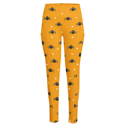 Halloween Spider Pattern Print High-Waisted Pocket Leggings