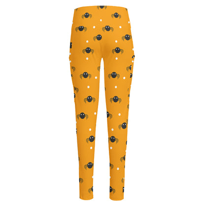 Halloween Spider Pattern Print High-Waisted Pocket Leggings