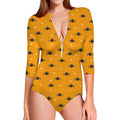 Halloween Spider Pattern Print Long Sleeve Swimsuit