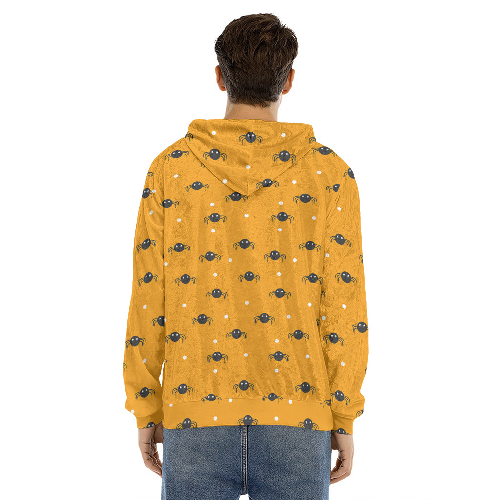 Halloween Spider Pattern Print Men's Velvet Pullover Hoodie
