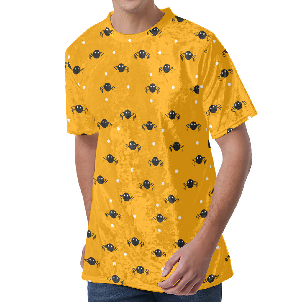Halloween Spider Pattern Print Men's Velvet T-Shirt