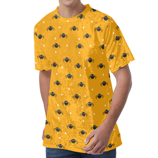Halloween Spider Pattern Print Men's Velvet T-Shirt