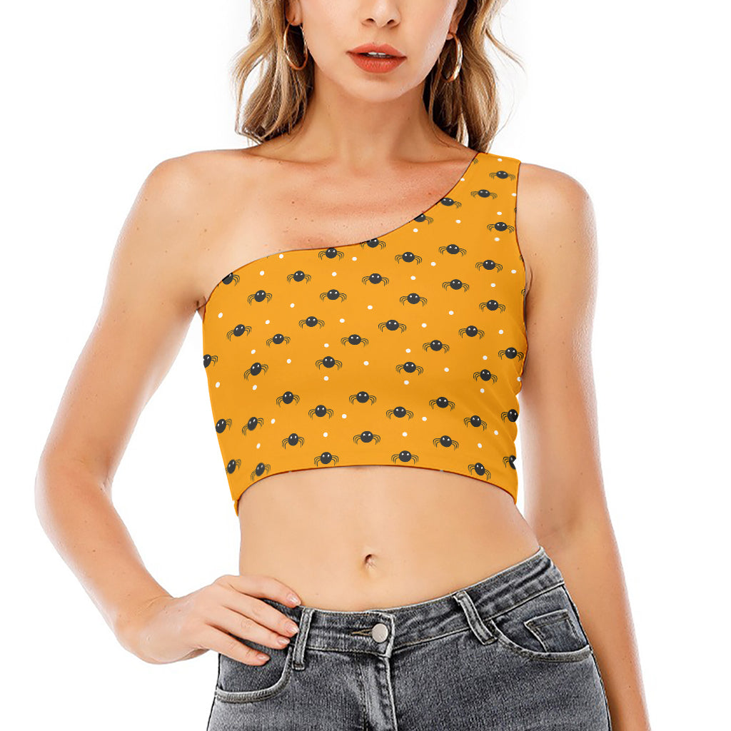 Halloween Spider Pattern Print One Shoulder Crop Top