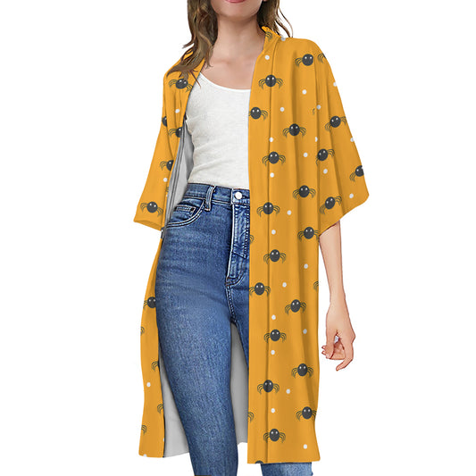 Halloween Spider Pattern Print Open Front Beach Cover Up