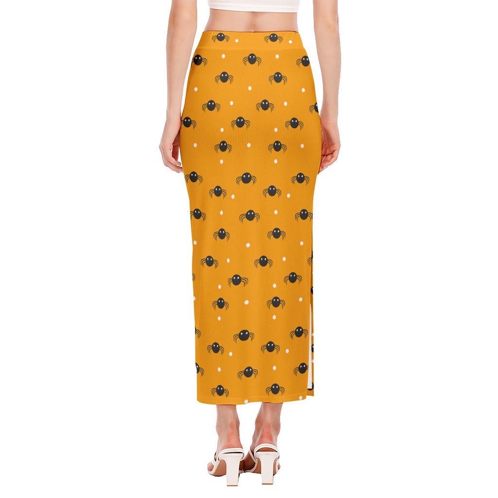 Halloween Spider Pattern Print Side Slit Maxi Skirt