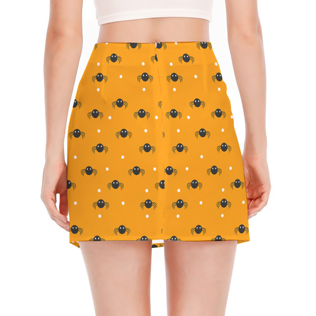 Halloween Spider Pattern Print Side Slit Mini Skirt