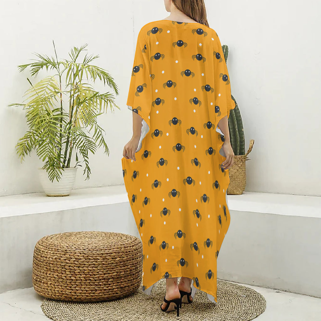 Halloween Spider Pattern Print Silk V-Neck Kaftan Dress