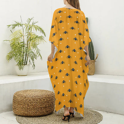 Halloween Spider Pattern Print Silk V-Neck Kaftan Dress
