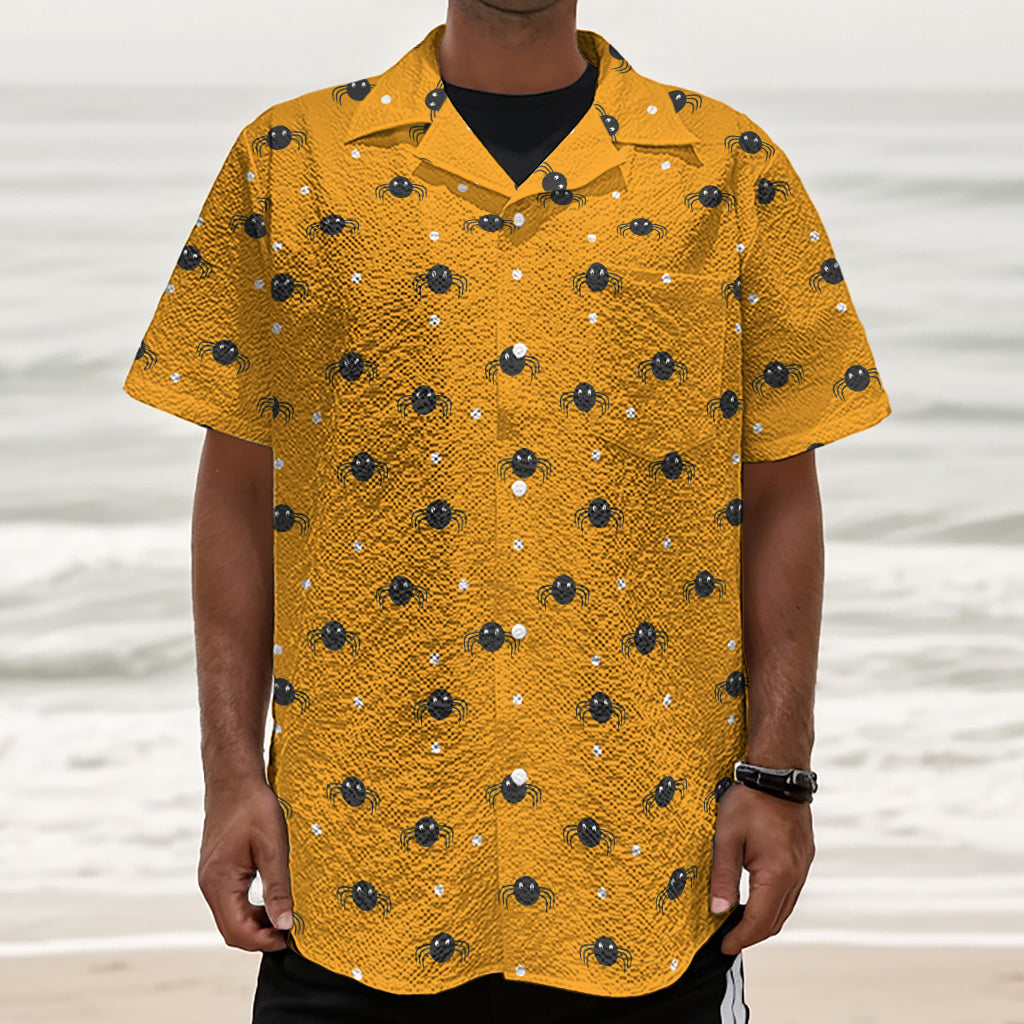Halloween Spider Pattern Print Textured Short Sleeve Shirt