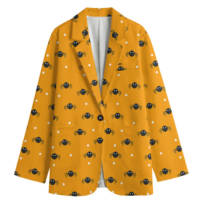Halloween Spider Pattern Print Women's Cotton Blazer
