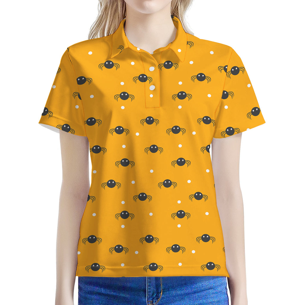 Halloween Spider Pattern Print Women's Polo Shirt