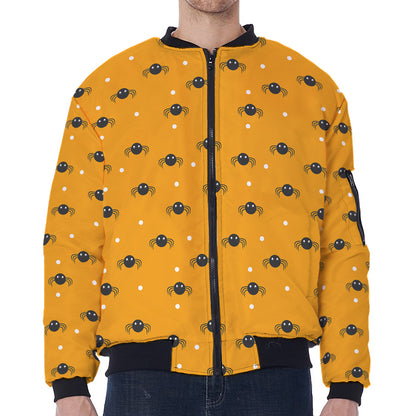 Halloween Spider Pattern Print Zip Sleeve Bomber Jacket