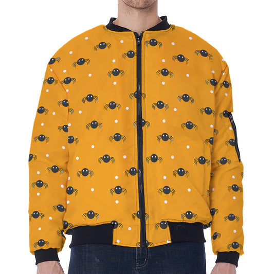 Halloween Spider Pattern Print Zip Sleeve Bomber Jacket