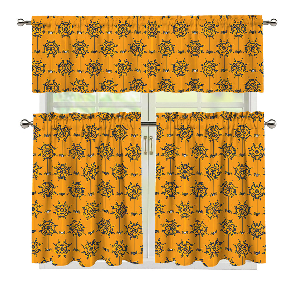 Halloween Spider Web Pattern Print 3 Piece Kitchen Curtains