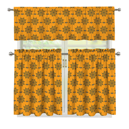 Halloween Spider Web Pattern Print 3 Piece Kitchen Curtains