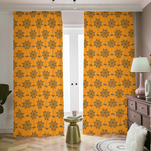 Halloween Spider Web Pattern Print Blackout Pencil Pleat Curtains
