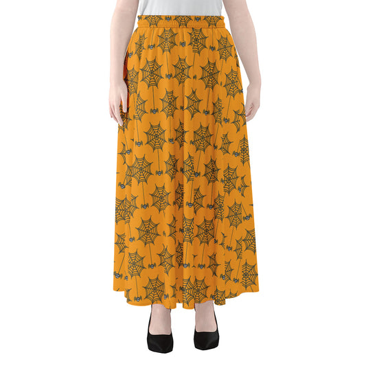 Halloween Spider Web Pattern Print Chiffon Maxi Skirt