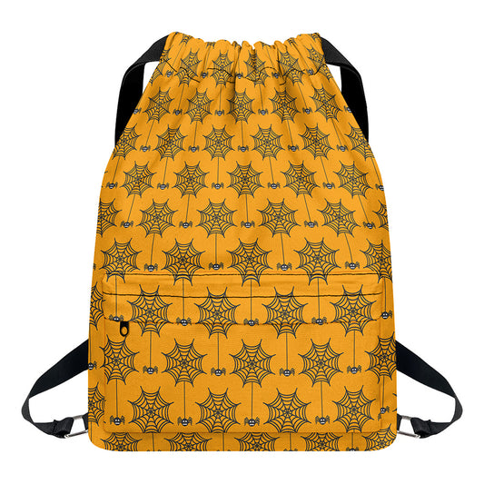 Halloween Spider Web Pattern Print Drawstring Backpack