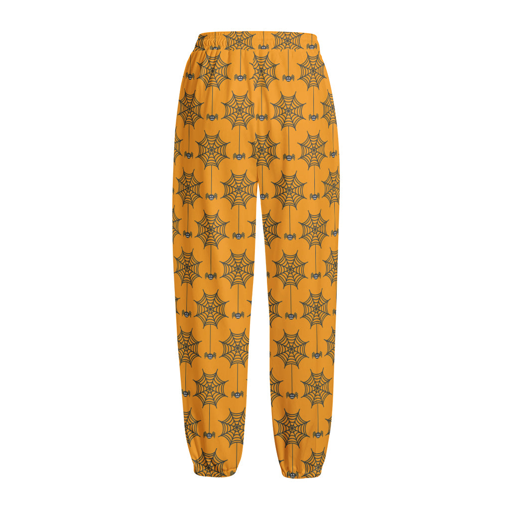 Halloween Spider Web Pattern Print Fleece Lined Knit Pants