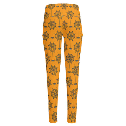 Halloween Spider Web Pattern Print High-Waisted Pocket Leggings