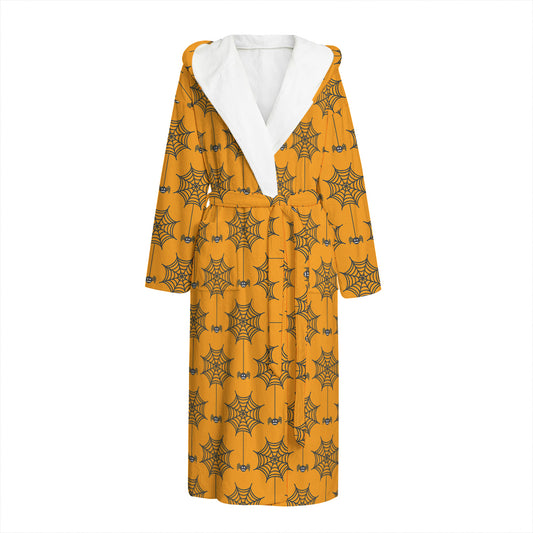 Halloween Spider Web Pattern Print Hooded Bathrobe