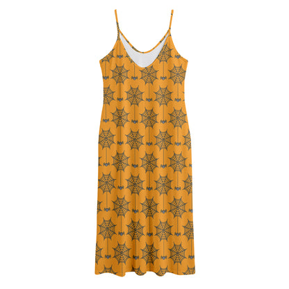 Halloween Spider Web Pattern Print Jersey Midi Cami Dress
