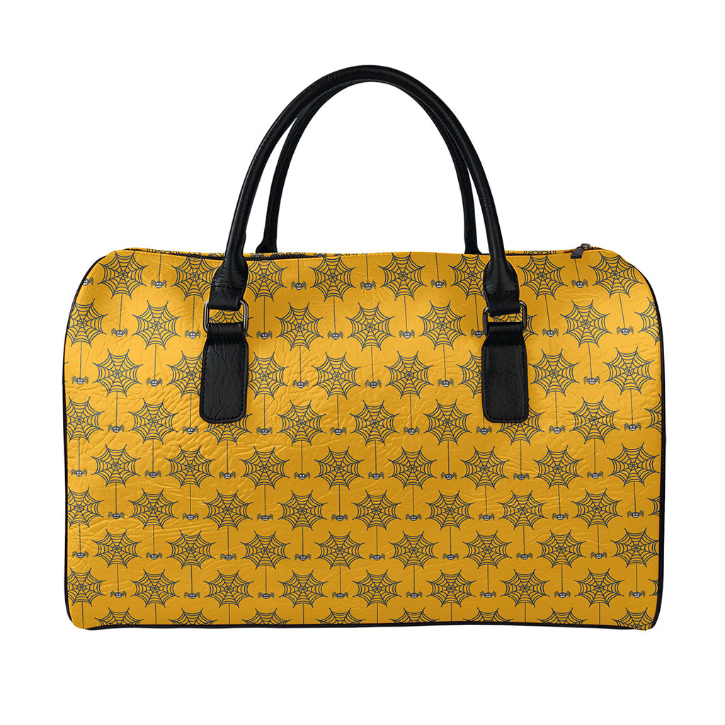 Halloween Spider Web Pattern Print Leather Duffle Bag