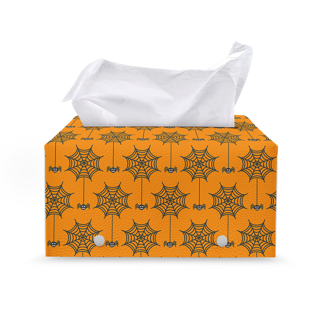 Halloween Spider Web Pattern Print Leather Tissue Box Cover