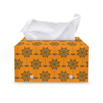Halloween Spider Web Pattern Print Leather Tissue Box Cover