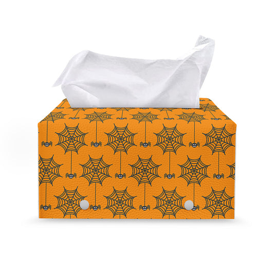 Halloween Spider Web Pattern Print Leather Tissue Box Cover