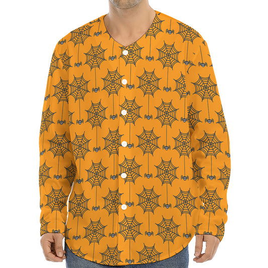 Halloween Spider Web Pattern Print Long Sleeve Baseball Jersey