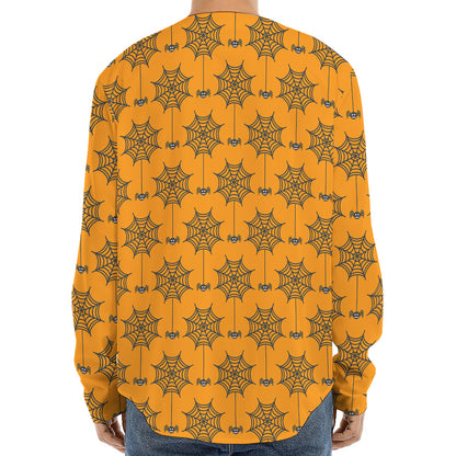 Halloween Spider Web Pattern Print Long Sleeve Baseball Jersey